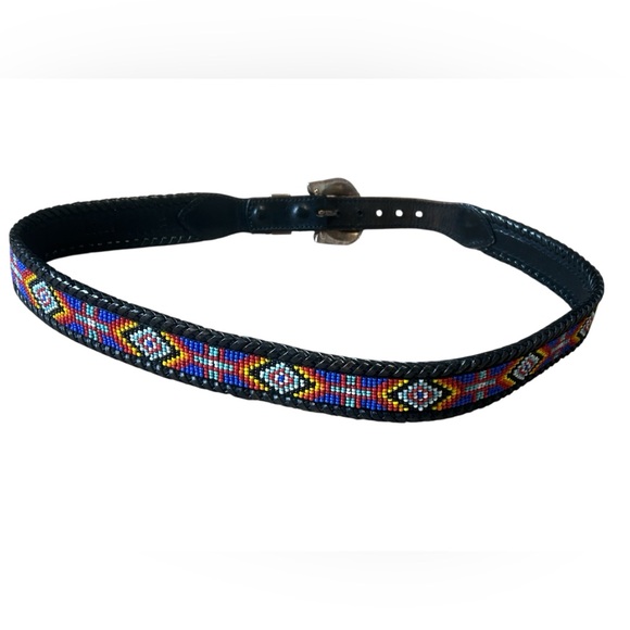 Vintage Southwestern Beaded Leather Belt Size 34 Western Boho - Picture 12 of 16